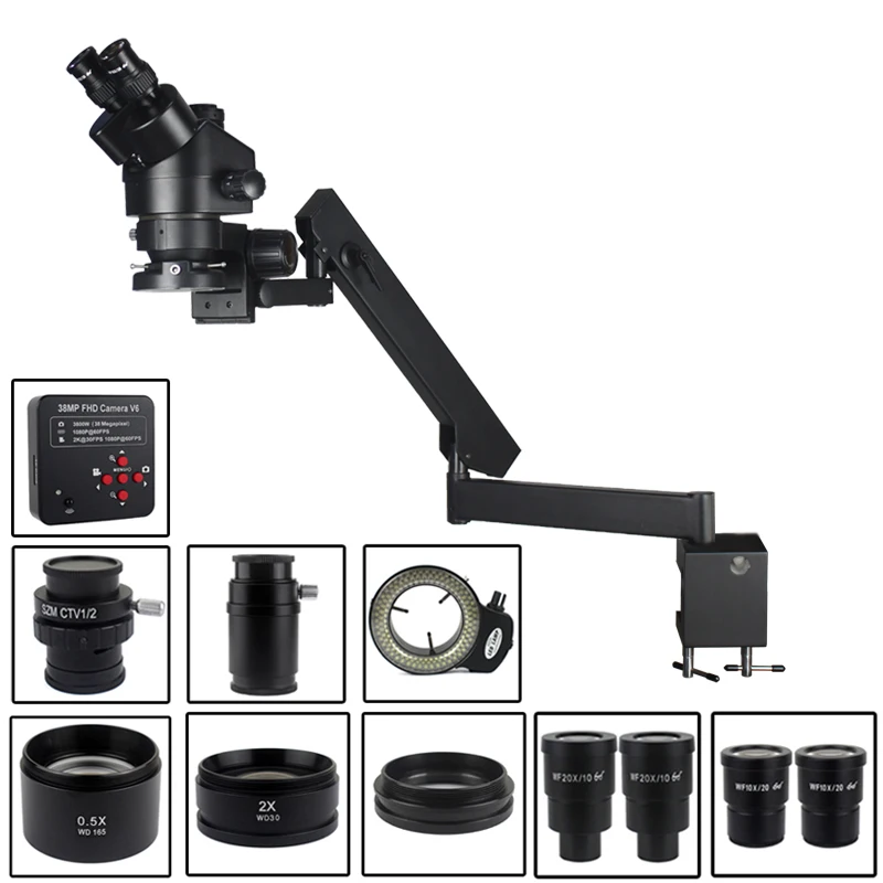 

3.5X 7X 45X 90X 38MP HDMI USB Video Camera Articulating Arm Pillar Clamp Simul-Focal Industrial Trinocular Stereo Microscope