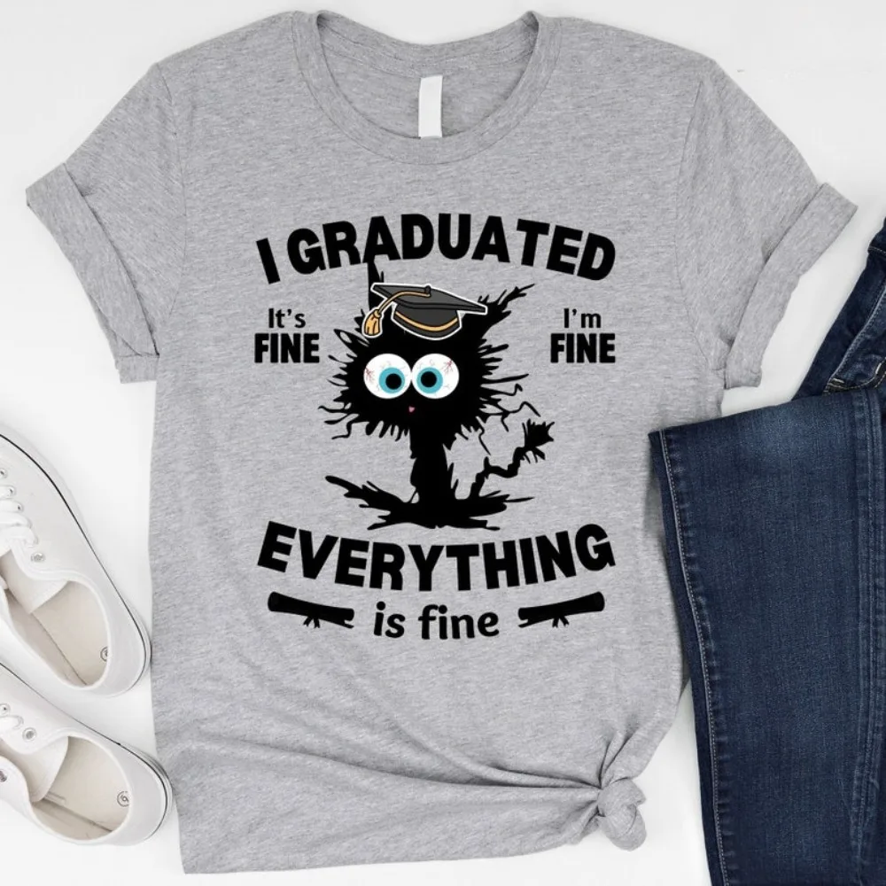 Я градуировала футболку забавная футболка на выпускной черная с котом качество