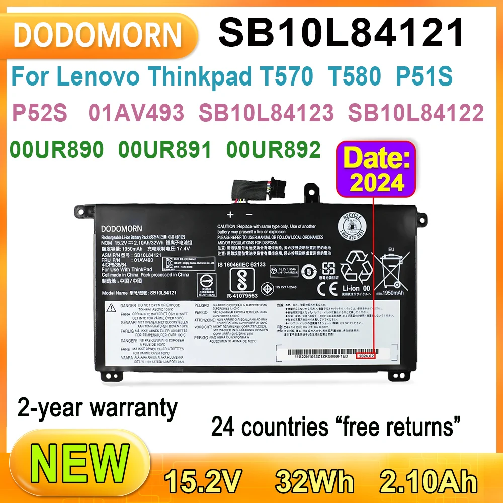 Новый аккумулятор для ноутбука SB10L84121 Lenovo Thinkpad T570 T580 P51S P52S серии SB10L84123 00UR890 00UR891