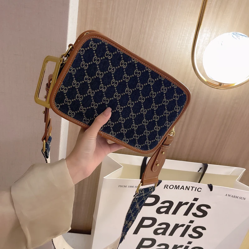 

BABECOLI 2022 New Women Luxury Bag Trendy Fashion All-match Broadband Denim Bag Shoulder Messenger Bag Small Square Bag