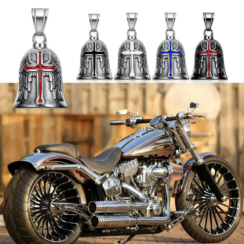 

Retro Punk Style Men's Cross Lucky Bell Angel Wing Knight Bell Metal Pendant Motorcycle Riding Guardian Bell Accessories