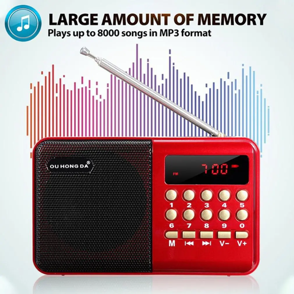 Портативный мини-радиоприемник ручной перезаряжаемый цифровой FM USB TF MP3-плеер