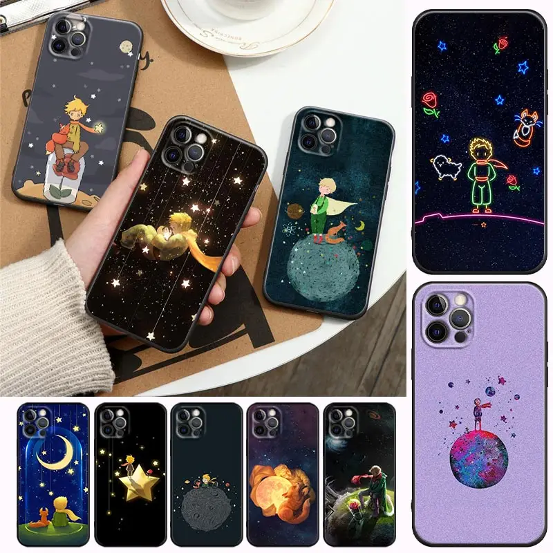 

Cute Küçük Prens Call Story Romantic Little Phone Case For Apple iPhone14 13 12 11 Pro Max Mini 8 7 SE XR XS Plus 5G Black Cover