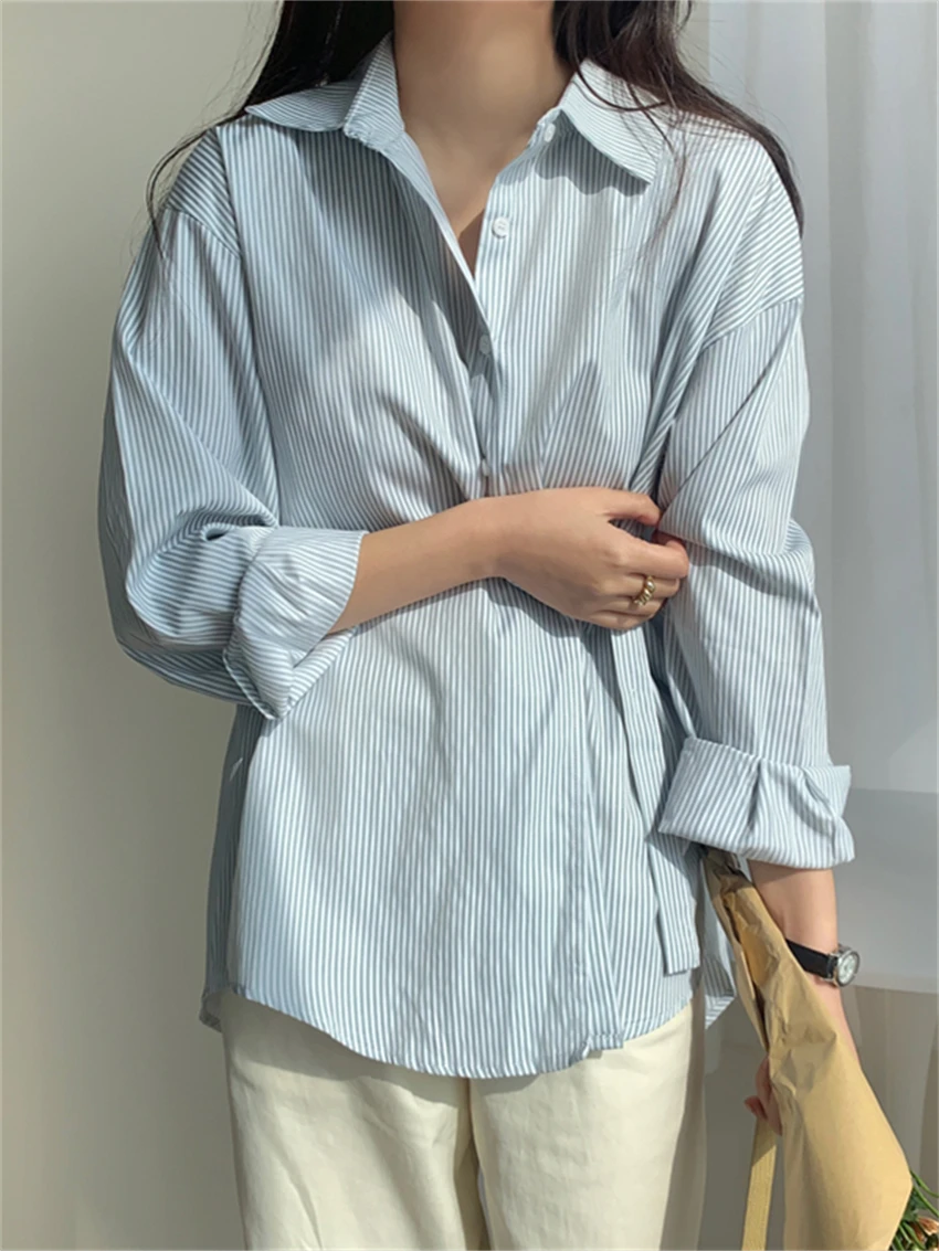 

Fashion Retro Irregular All Match Shirts Women Outwear 2022 Hot Office Wear OL Casual Stripes New High Street Clothe