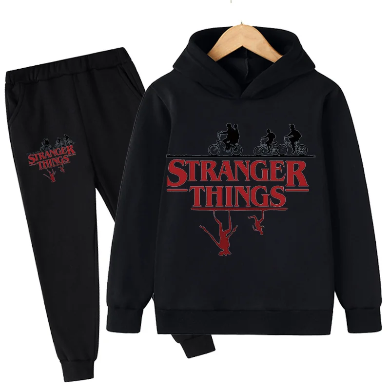 

Stranger Things 4 Anime Boys Hoodies Suits Spring Autumn Clothing Cartoon Pullovers Teen Children Hellfire Club Sweatshirt Set