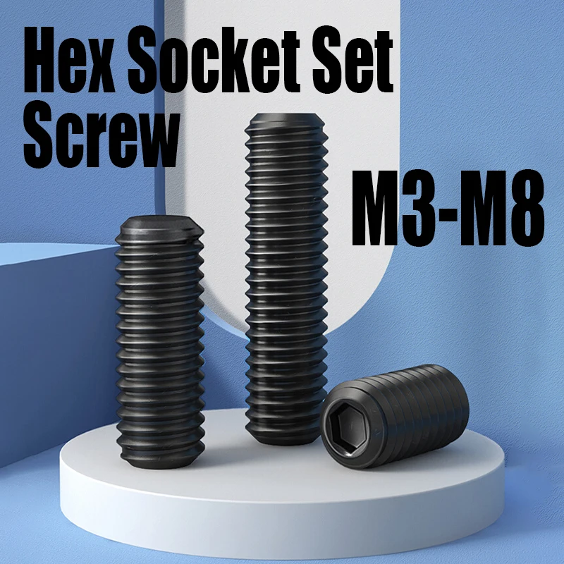 

10PCS M3 M4 M5 M6 M8 Grade 12.9 Alloy Steel Headless Cup Point Set Screw Black Hex Socket Set Screw Grub Screw