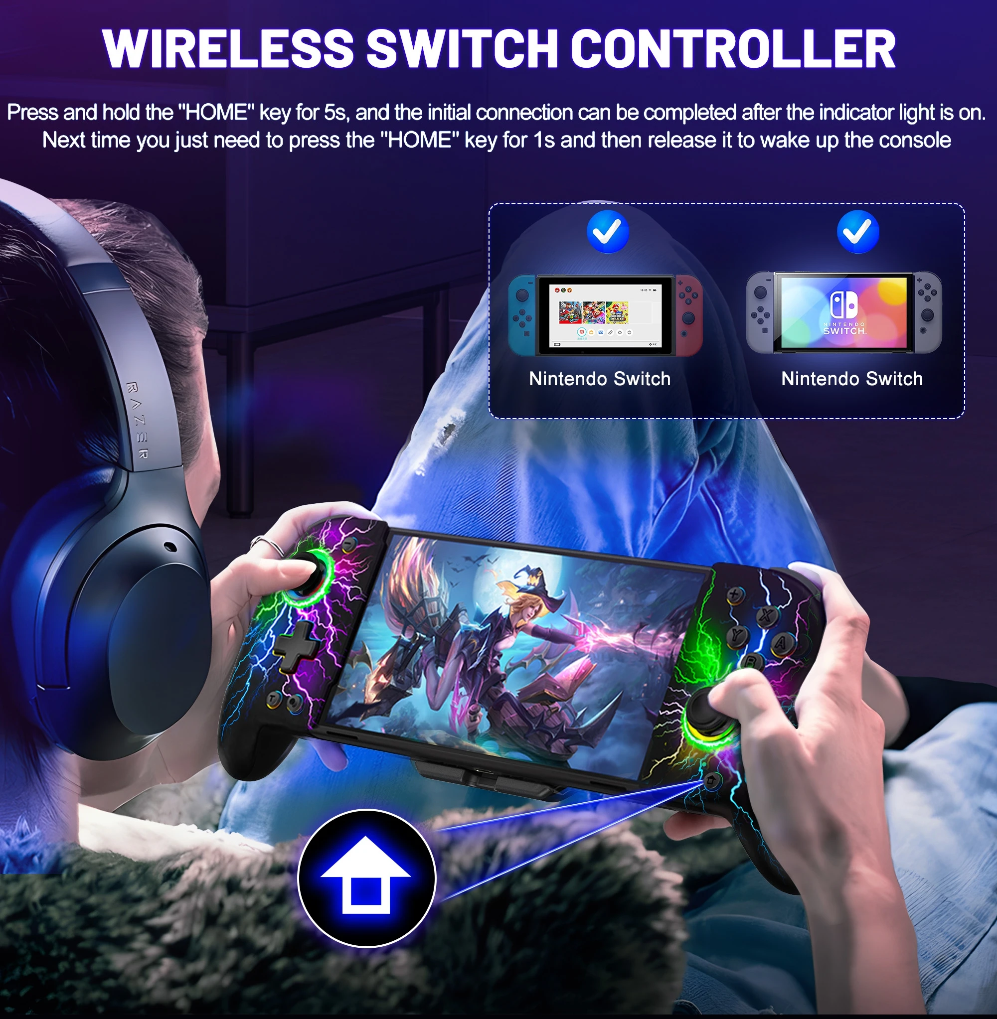 Контроллер BEBONCOOL JC202 RGB для Nintendo Switch / oled1000 мА · ч 6-осевой геймпад с картой