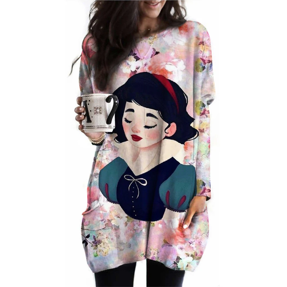 Женская футболка с длинным рукавом осенне-зимний топ одежда принтом Принцессы