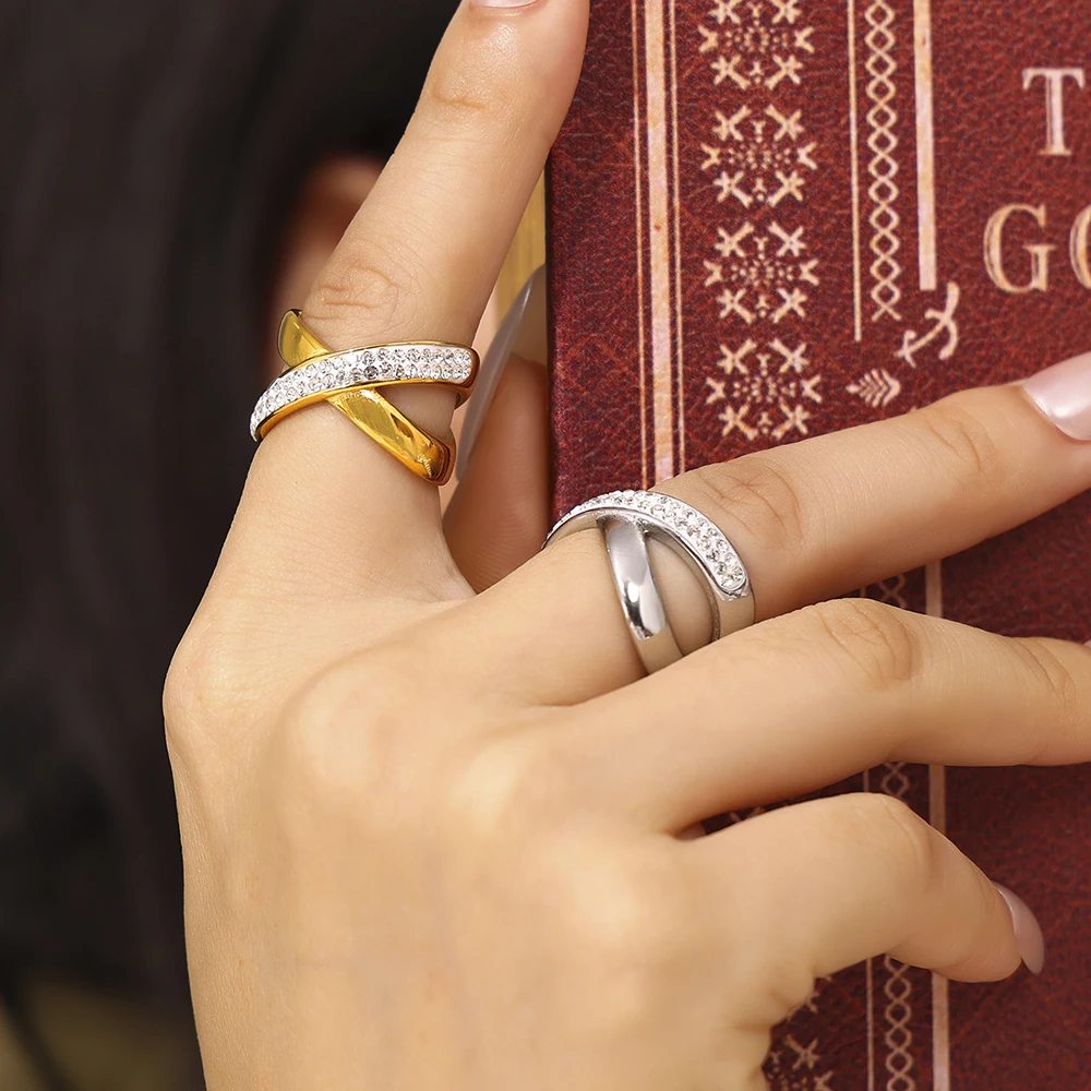 Роскошные кольца с крестом из нержавеющей стали для женщин инкрустированные CZ