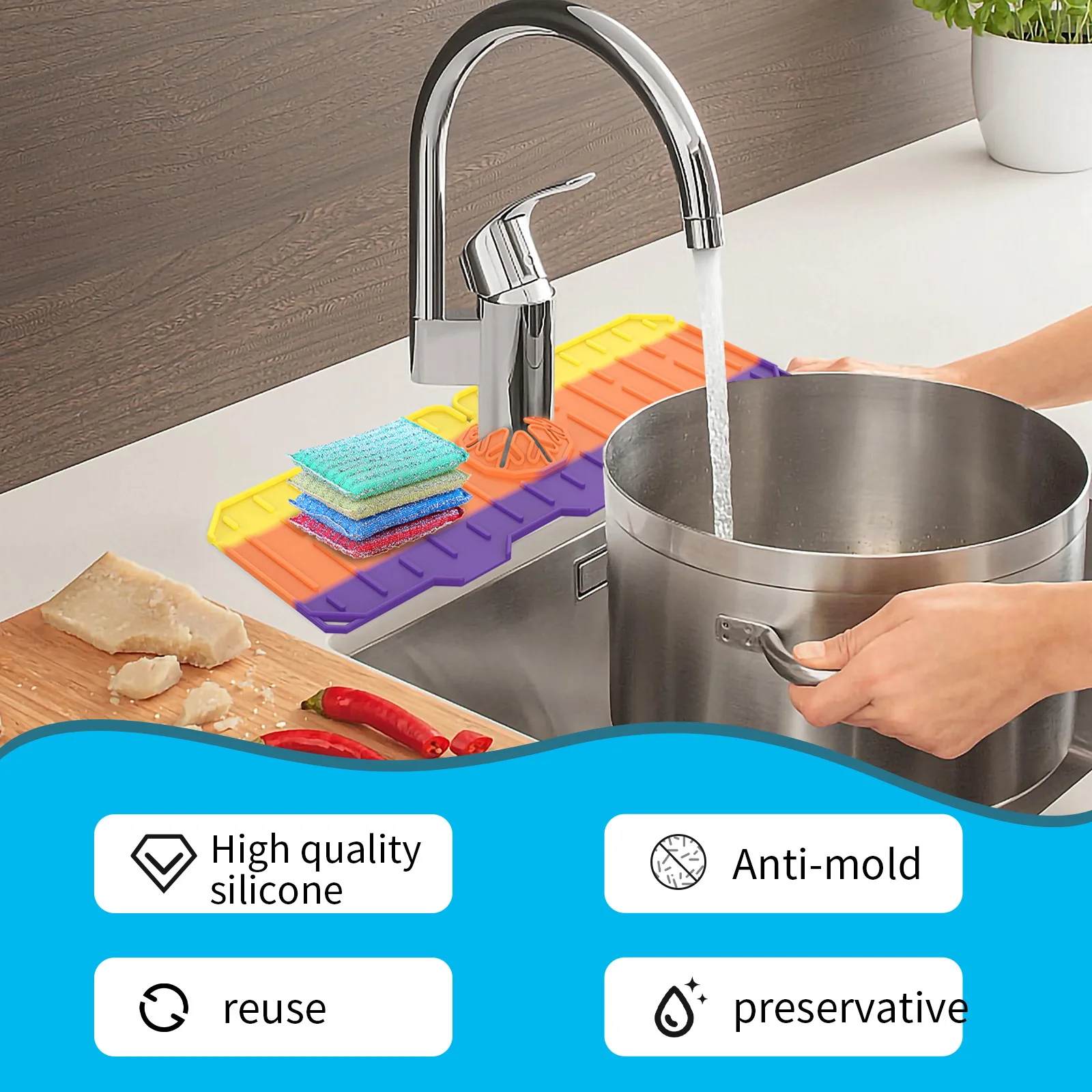 

Reusable Faucet Splash Proof Silicone Pad Kitchen Bathroom Sink Waterproof Drain Drying Mat Sink Counter Pad Tap Mat