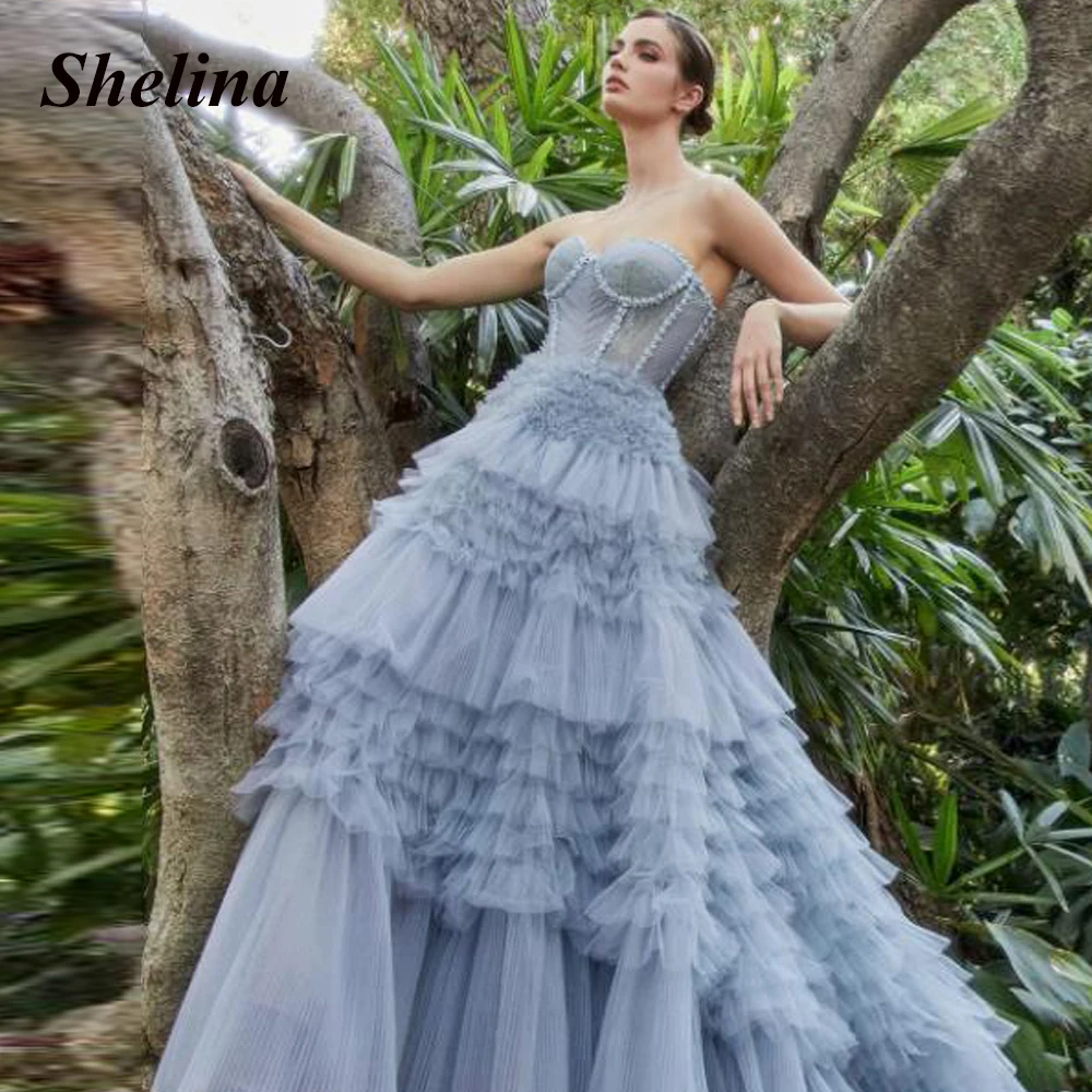 

Shelina Exquisite Tiered Tulle Formal Occasion Dresses Sweetheart Floral Appliques Evening Gowns Vestido De Noite Customer Made