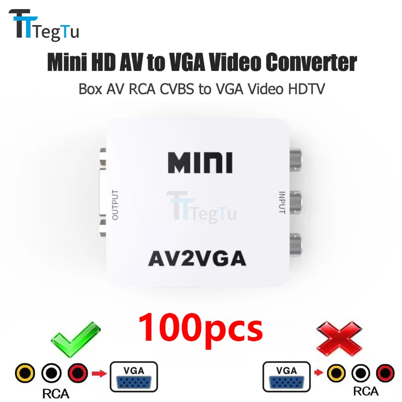 

100pcs Wholesale 1080P AV2VGA Mini Video Convertor RCA AV to VGA Video Converter Conversor with 3.5mm Audio and CVBS For PC HDTV