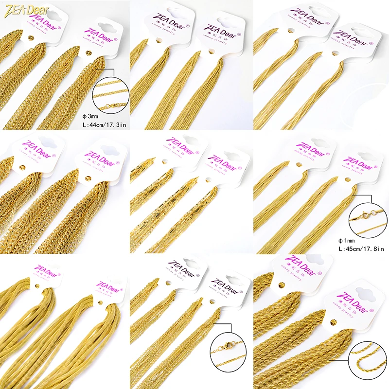 

ZEADear Jewelry 10pcs 45cm Gold Color Stainless Steel Necklaces Link Chain In Bulk Women Man Classic Trendy For Daily Wear Gift