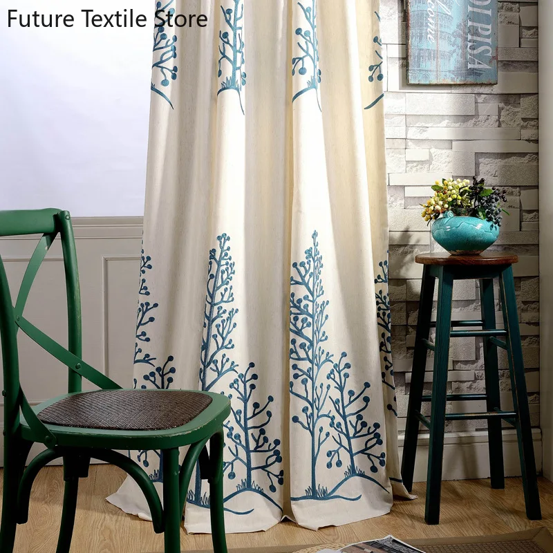 

Простые занавески для гостиной в современном пасторальном китайском стиле, новинка 2022, Тюль с вышивкой из хлопка и льна для столовой и спаль...