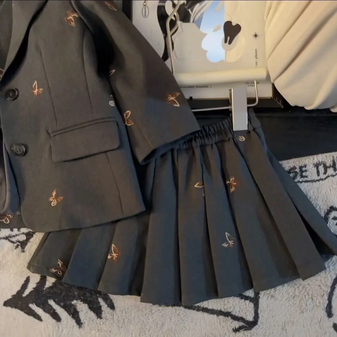 Осенний Молодежный костюм для девочек с вышивкой бабочкой куртка + жилет