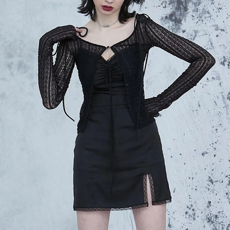 

Sexy Spaghetti Straps Bodycon Gothic Dress Women Streetwear Lace Up Mini Female Dress Casual