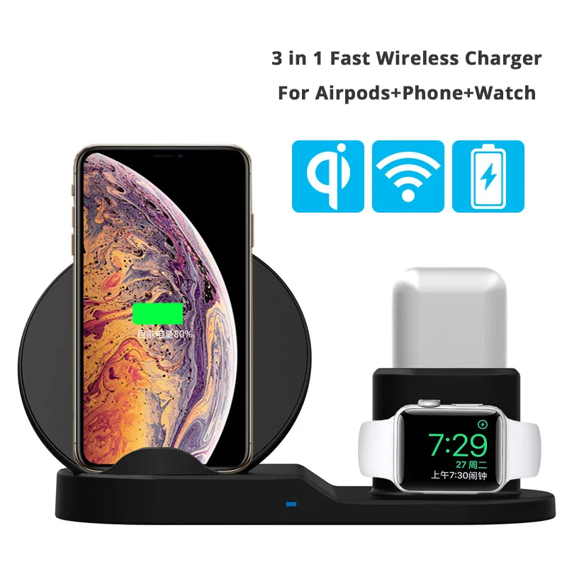 

Быстрое беспроводное зарядное устройство «Три в одном» для Apple Watch + для iPhone + для Airpods для быстрой зарядки Apple 7,5 Вт
