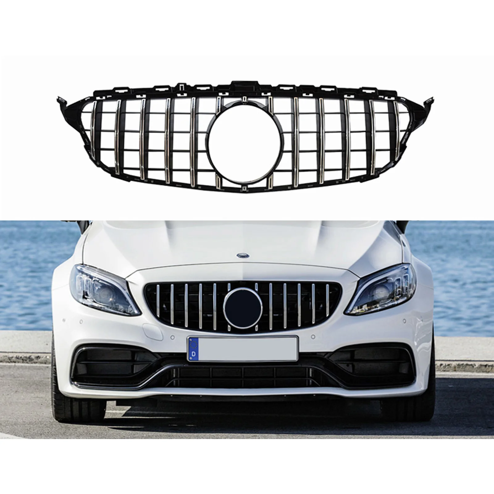 

for C Class W205 GTR/Diamond Grille C180 C200 C250 C300 Without Emblem 2015-2018 with/without Camera