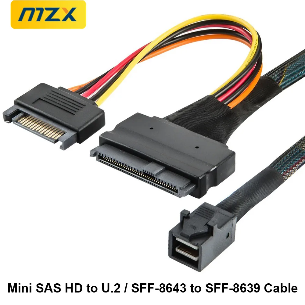 Фото Кабель-конвертер MZX 8643-8639 1.64 фута/50 см Mini SAS SFF-8643 в U.2 SFF-8639 для NVMe SSD, внутренний PCIe 4.0, 15-контактный разъем питания SATA №2