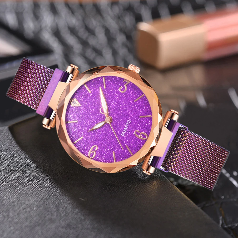 Rose Gold women's watch 2023 Top luxury magnetic Starry Sky women's watch mesh women's clock enlarge