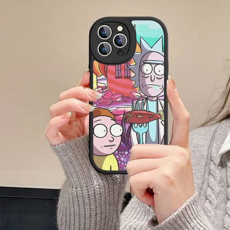 R-RickS Anime Funny Phone Case Hard Leather For iPhone 14 13 12 Mini 11 14 Pro Max Xs X Xr 7 8 Plus