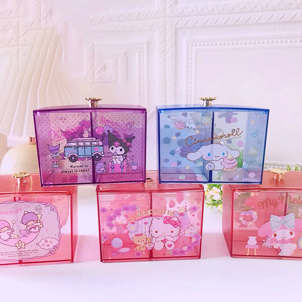 

Sanrioed Kawaii Cinnamoroll Kuromi My Melody Милая коробка для хранения косметики Милая Hello Kitty мелочи коробка для хранения ювелирных изделий