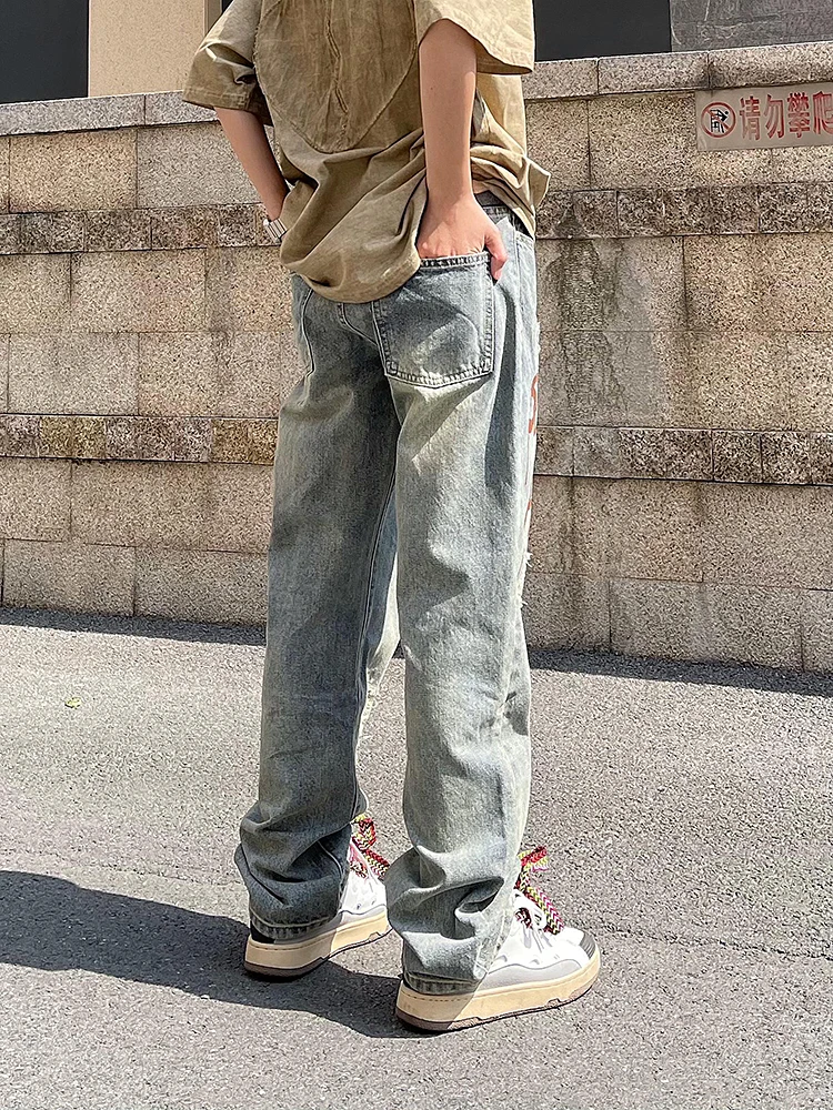 Men's Clothing Korean Fashion Clothing Men Jeans Letter Print Retro Hip Hop High Street Style Y2k Streetwear Luxury Jeans Casual