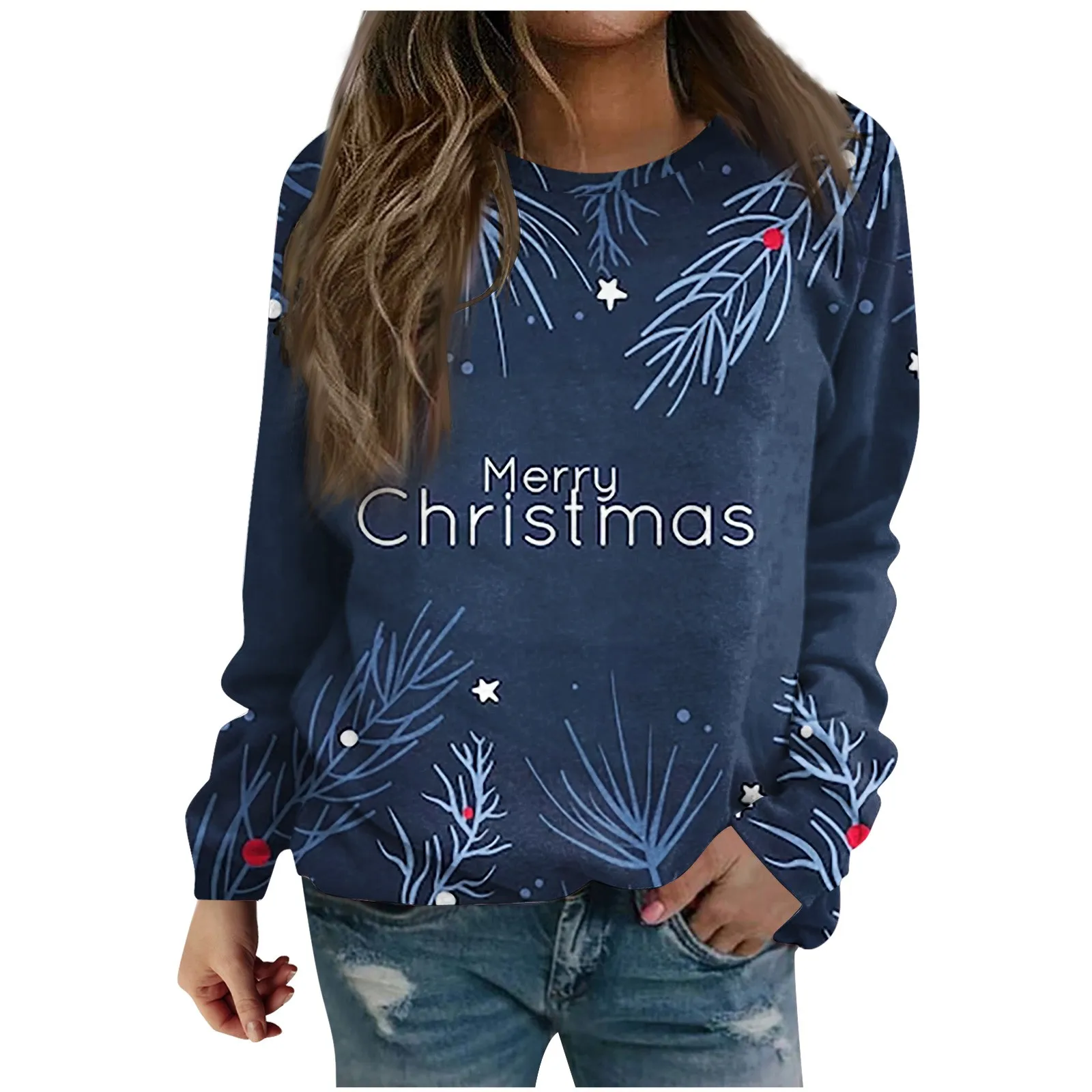 

Christmas Printed Long Sleeve Top For Women Clothing 2023 Autumn Shirt Blouse Casual Loose T-Shirt Tee Female Xmas Deer Pullover