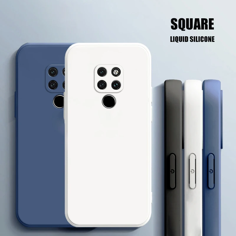 

Original Square Liquid Silicone Case for Mate 20 30 40 50 Luxury Camera Protection Soft Back Cover Gel