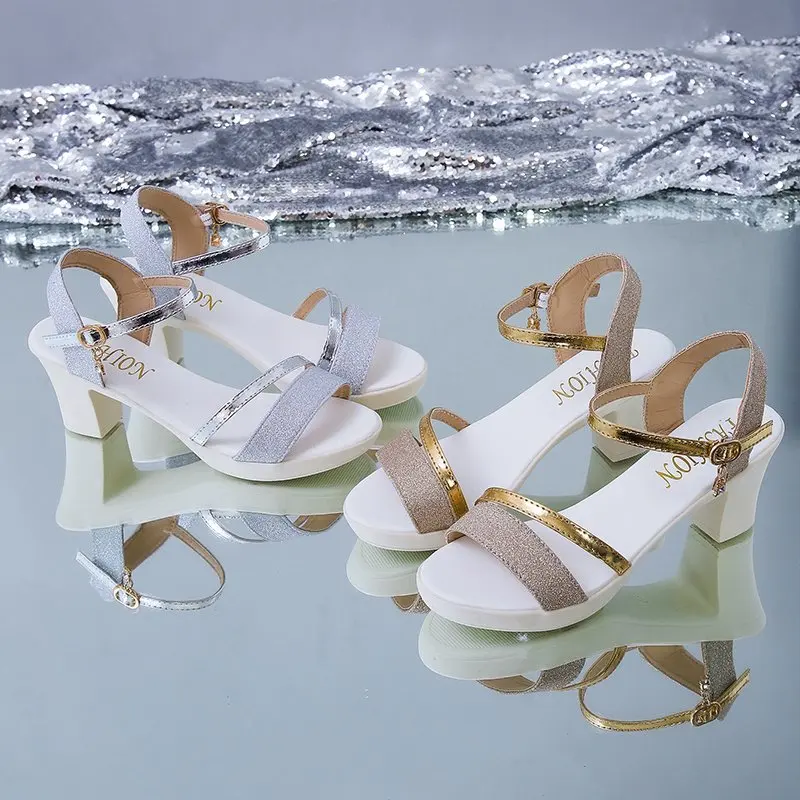 Сандалии женские на толстом каблуке пикантные Босоножки с открытым носком