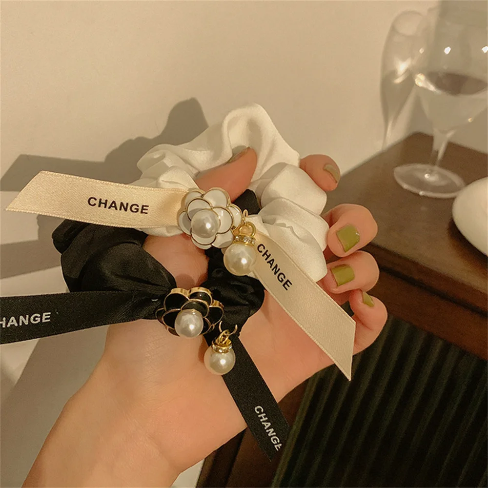 

Hair Accessories Gift Pearls Pendant Camellia Women Hair Ties Elastic Hair Bands Korean Style Hair Rope Bow Scrunchies
