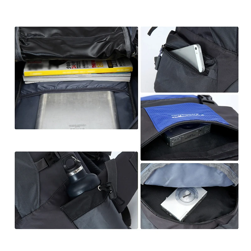 50L Large Capacity Foldable Backpack Waterproof 20 Kg Load Bearing Bag S-shaped Shoulder Straps Breathable Abrasion Camping Bag