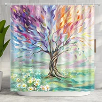 oil painting tree shower curtain colored seasons tree shower curtain polyester fabric washable bathroom curtains waterproof