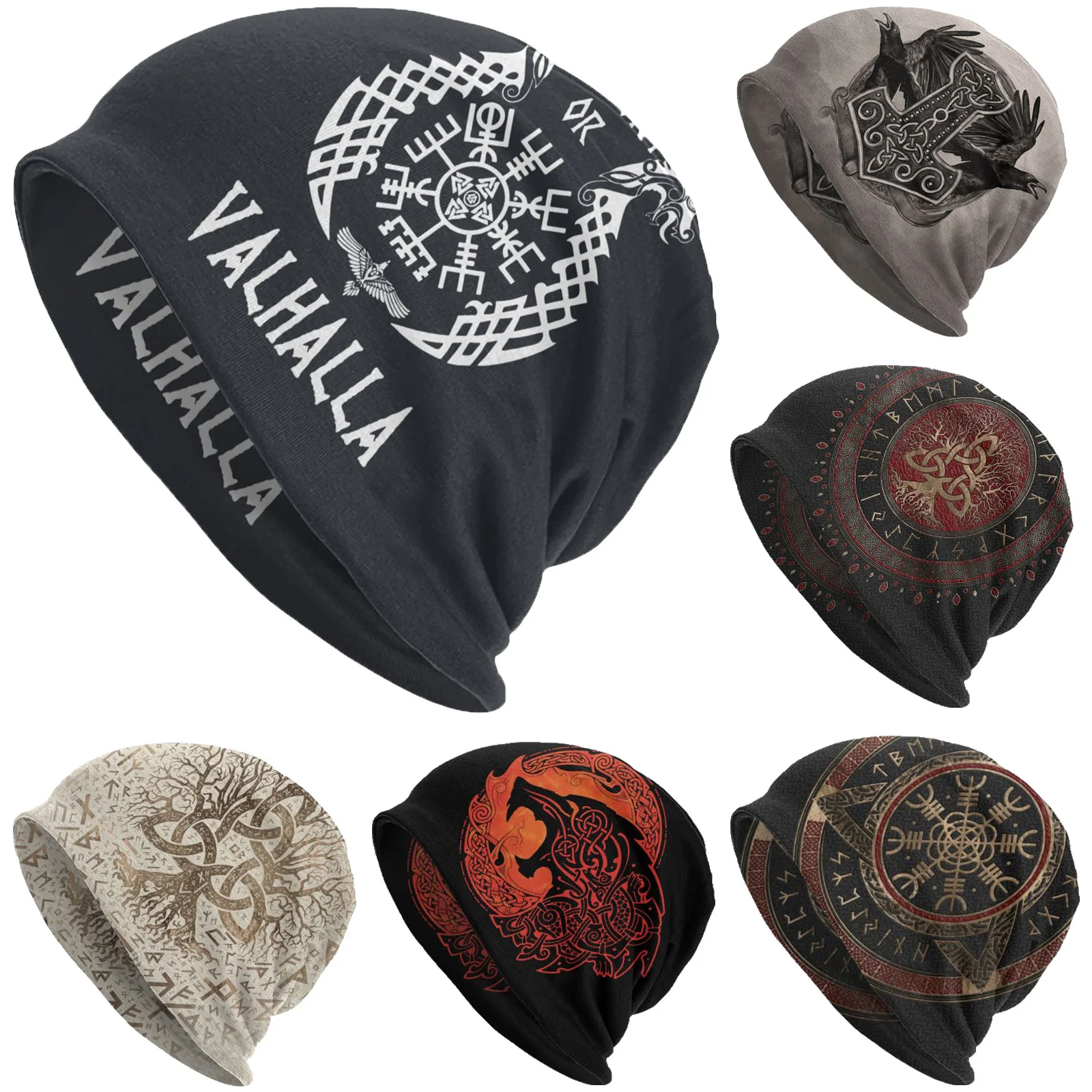 

Victory Or Valalla Vikin Skullies Beanies ats Autumn Winter Street Men Caps Adult Warm Termal Elastic Bonnet Knitted at