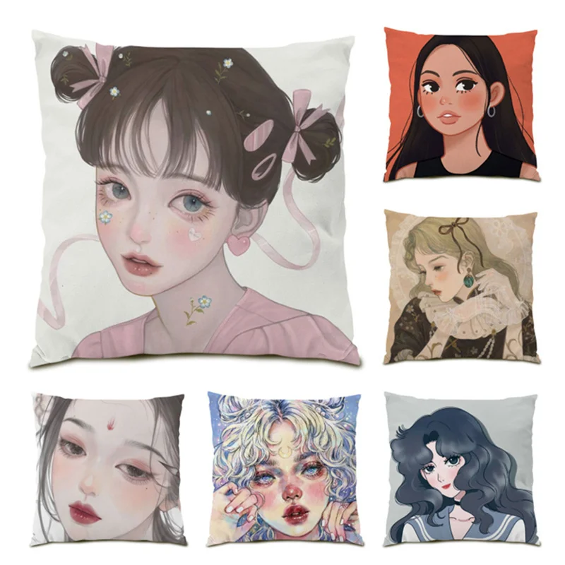 

Pillowcase Retro Home Decoration Velvet Sofa Decorative Vintage Funny Figure 45x45 Cushions Covers Polyester Linen Vintage E0522