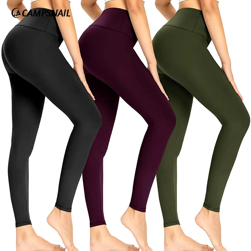 CAMPSNAIL 3 Pack Leggings for Women - High Waisted Tummy Control Non-See Through Womens Workout Running Legging Yoga Pants