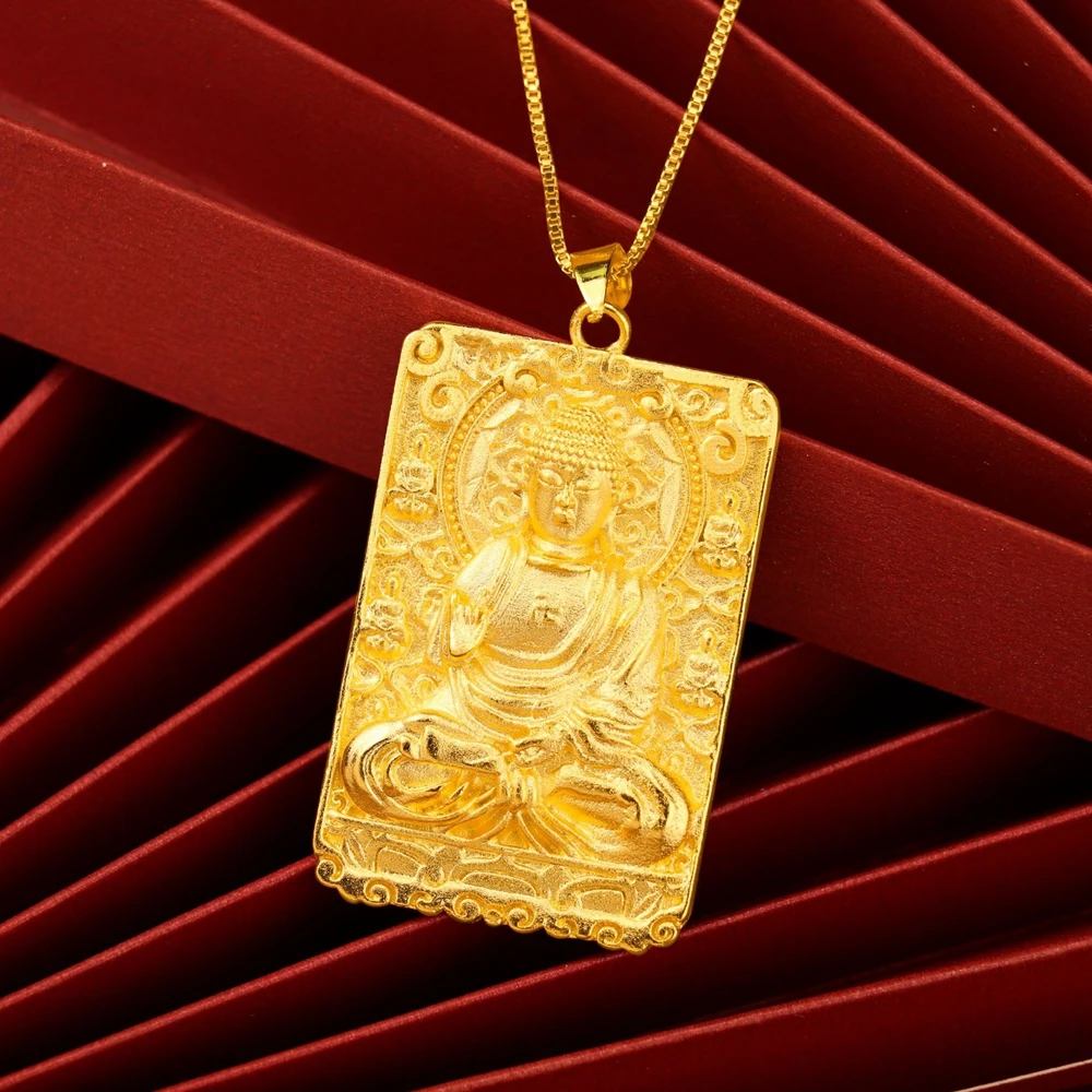 

Vajra сидячая Будда подвеска цепь для женщин мужчин Твердый 18k желтое золото заполненная Классическая винтажная бижутерия подарок