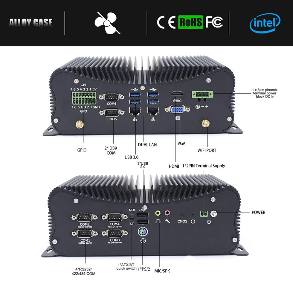 

Fanless Industrial Mini PC Intel Core i7 10510U i5 7267U 8250U Desktop Computer 2*LAN RJ45 GPIO 6*COM RS232 RS422 RS485 4G SIM