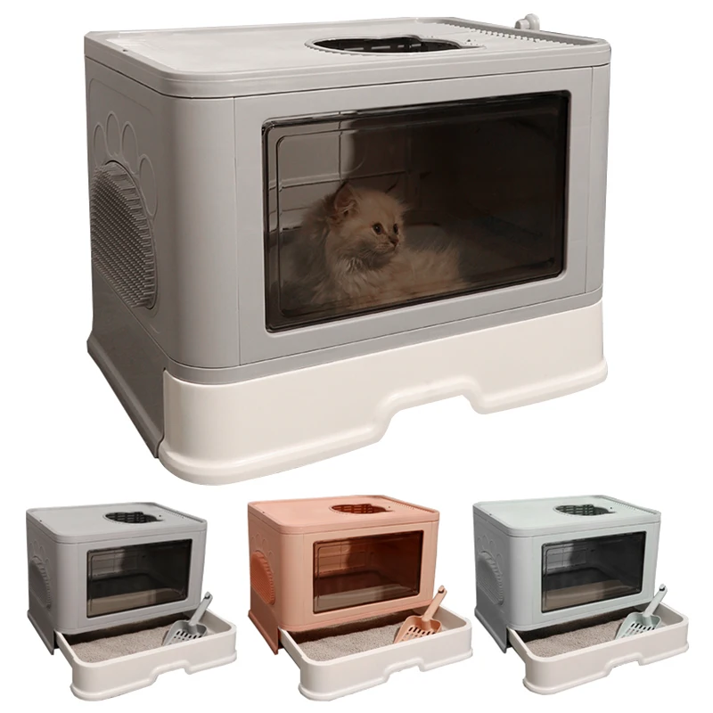 

Fully Enclosed Pet Fold Bedpan Cat Toilet Cat Litter Box Cat Dog Tray With Scoop Clean Toilet For Cat Plastic Sand Box Supplies