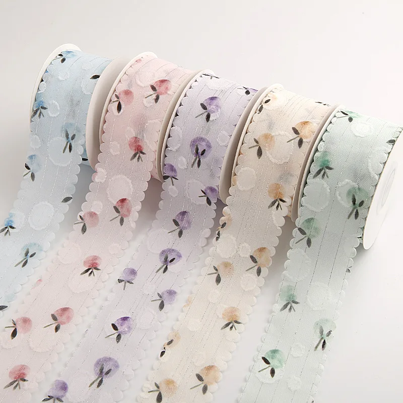 

10yards Printed Flowers Fruit Lace Ribbons With Gold Thread Diy Hair Accessories Hat Garment Gifts Flower Bow Material Ribbon