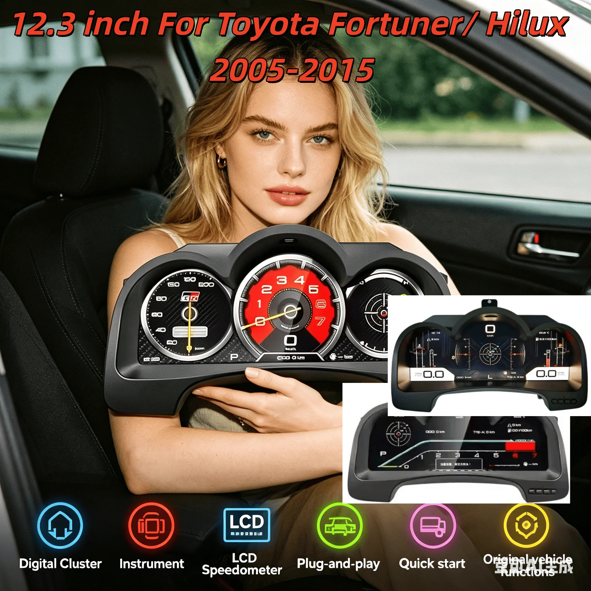 Фото 12,3-дюймовый цифровой дисплей для Toyota Fortuner/Hilux 2005-2015, виртуальная приборная панель, автоматический спидометр, панель приборов №3