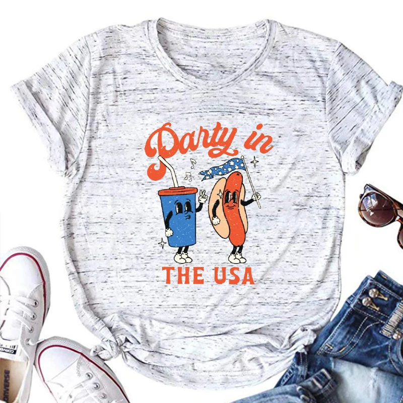

Party In The USA Distressed T-Shirt Prints Patriot Graphic Tees Women 4th of July Shirt Plus Size 4th of July Shirts USA Tops