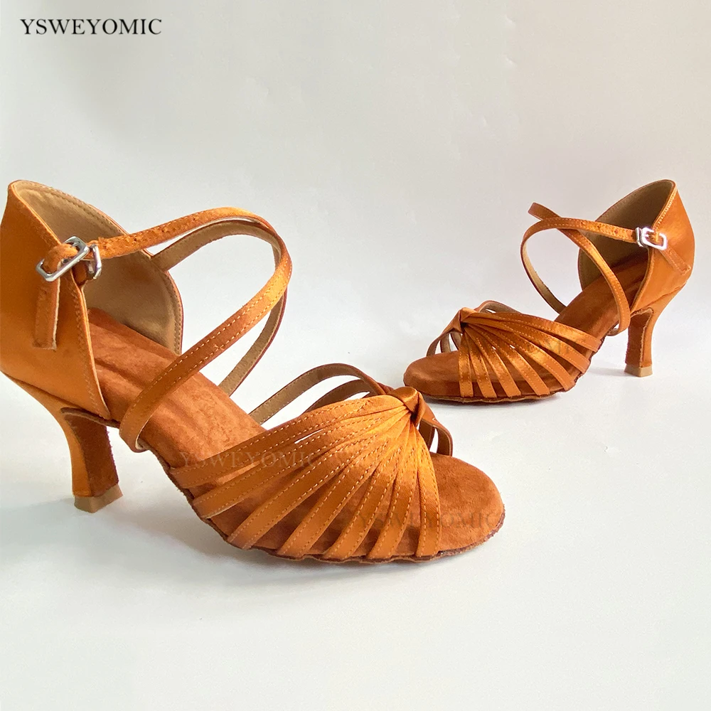 

Middle Heel 7cm Ballroom Dance Shoes Women Latin Salsa Practice Dancing Shoes Dance Classes 2022 ark Tan Color Dance Party Shoes