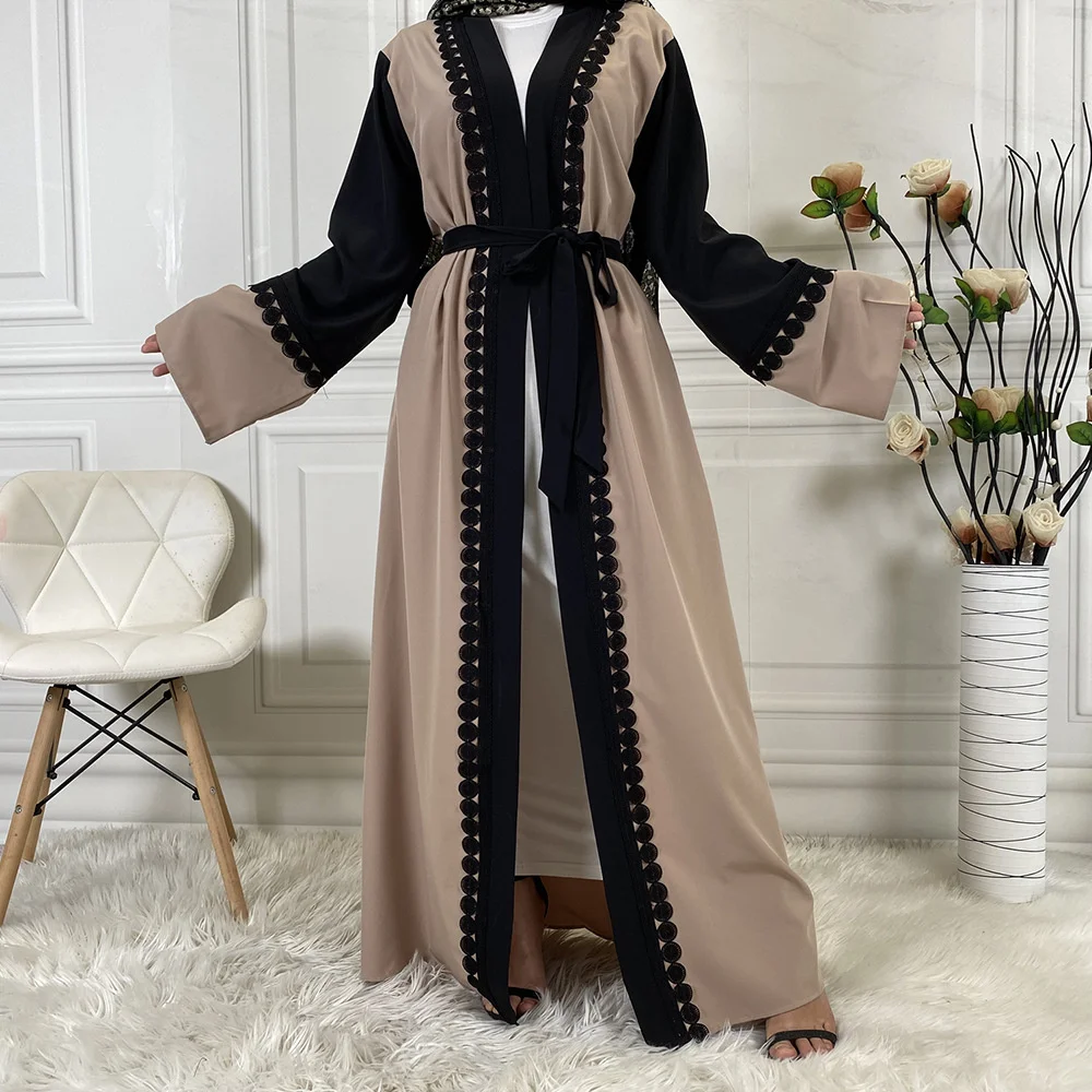 

Женское муслиновое платье Abaya, модный Повседневный Кардиган со шнуровкой, осеннее платье в исламском стиле, арабский женский халат Дубая