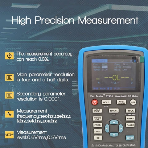 ET430 ET431 ET432 ET433 Многофункциональный портативный цифровой мостовой измеритель LCR Высокоточный измеритель емкости и индуктивности сопротивления