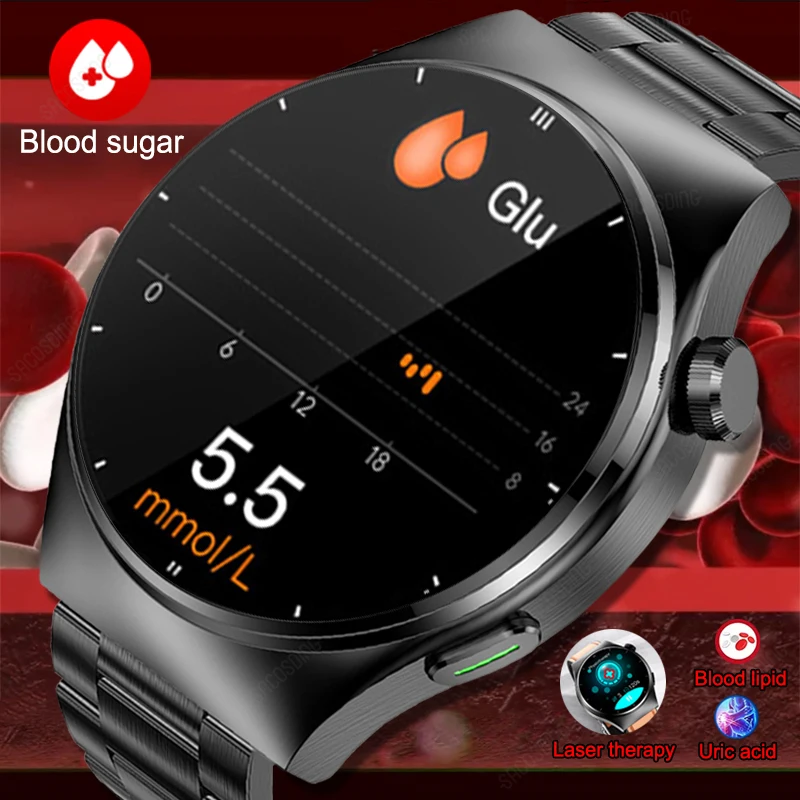 

2023New Blood Sugar Smart Watch Health Blood Lipid Uric Acid Monitor HD Bluetooth Call Laser Therapy Body Temperature Smartwatch