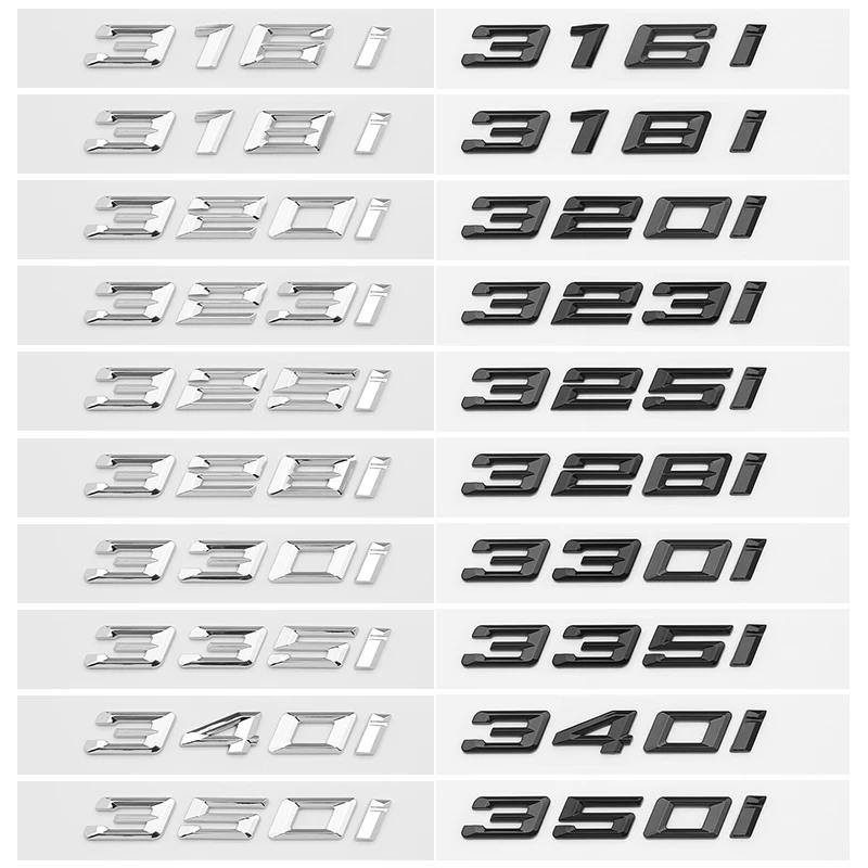 

for BMW new font number 316i 318d 320i 325i letters 328d 330i 340i GT Badge ABS 3 Series E90 E46 F30 car rear enclosure sticker