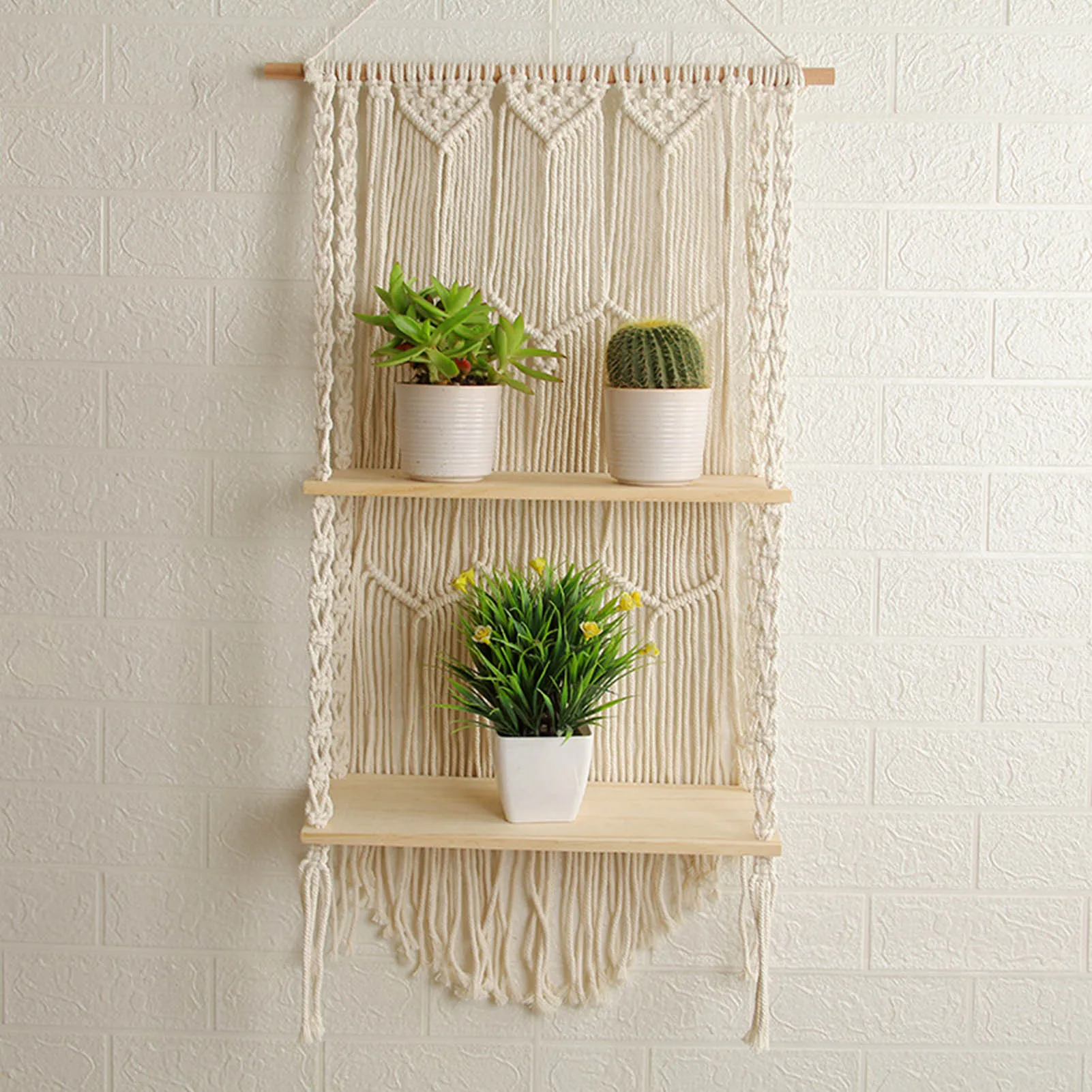 estilo boemio mao tecido tapecaria de parede de madeira prateleira plantador cesta