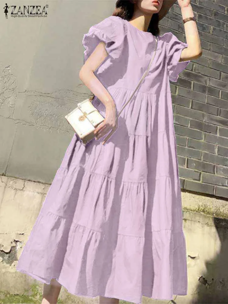 Платье ZANZEA женское однотонное длинное Элегантное повседневное Макси-платье с