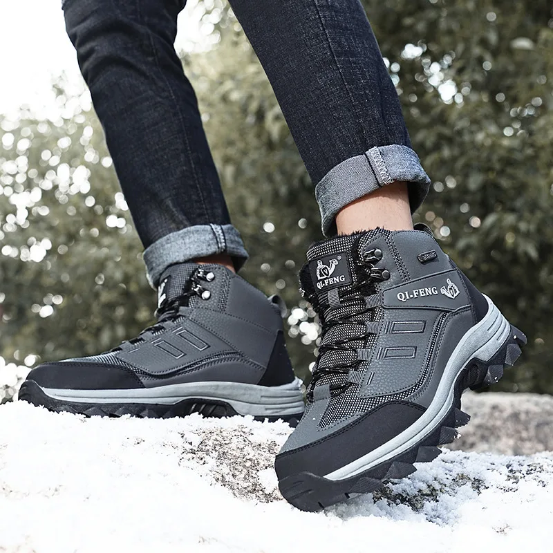 2022 Winter Outdoor Hiking Boots Men Women Waterproof Climbing Shoes Warm Fur Snow Boots Men Trekking Hiking Shoes Large Size 47